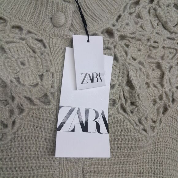 NWT Zara Combined Crochet Knit Cardigan Sweater Womens Small Green Cottagecore - Picture 11 of 15